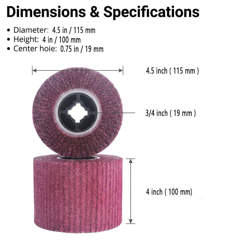 JUNLIXN 4.5" x 4" Non Woven Abrasive Drawing Drum, 3/4" Quad Keyway Burnishing Wheel for Hand held Polishing Machine 320 Grit Sanding Drum Surface Conditioning Tool (Pack of 2) - Image 2